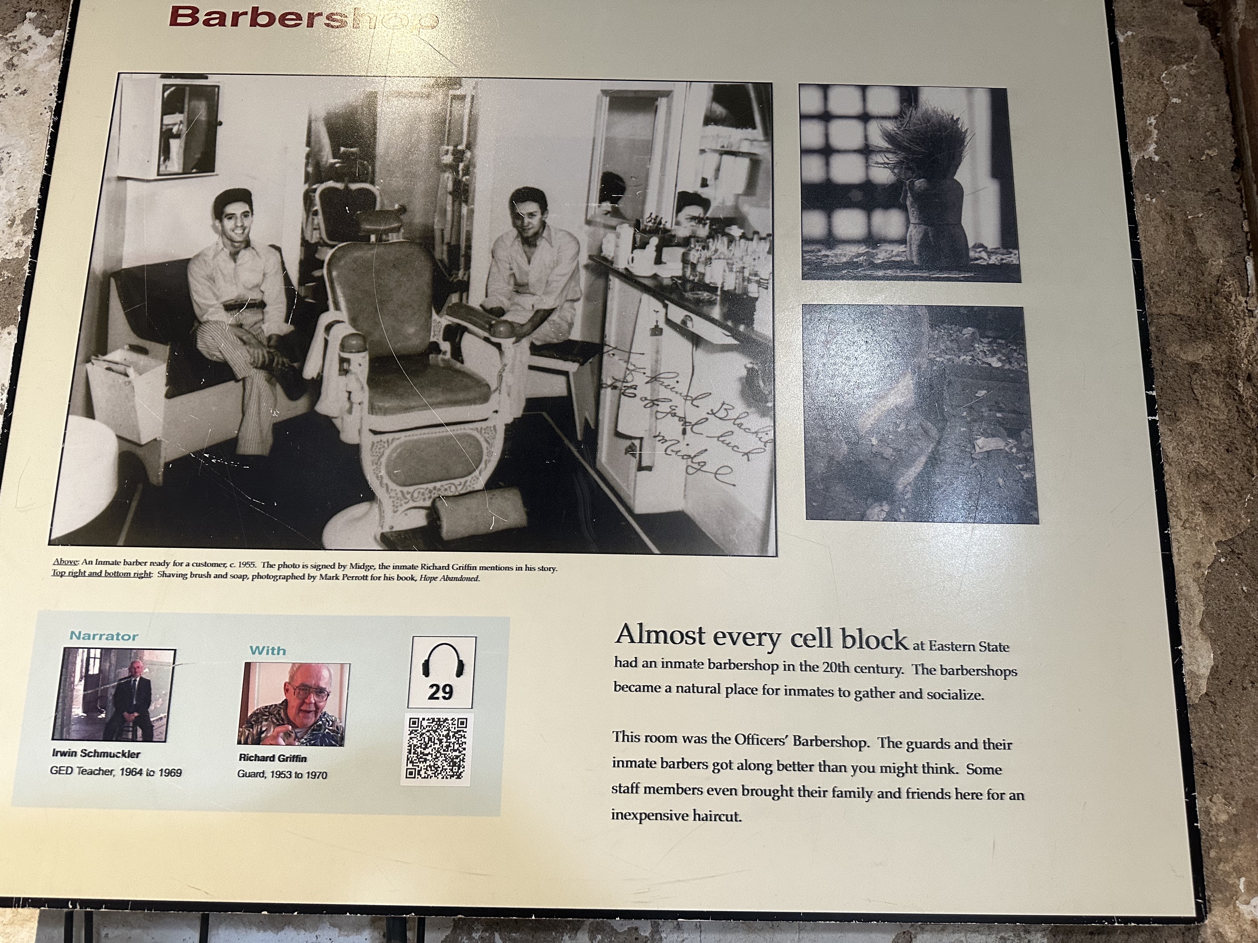 This is the exhibit regarding barbershops at Eastern State Penitentiary