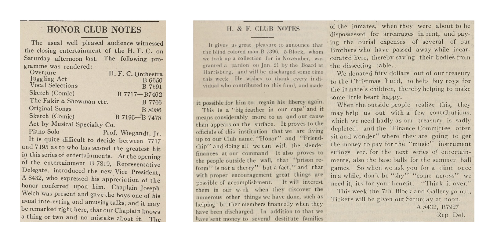 Example of causes supported by Honor Club on the left and record of Weber becoming Vice Presdient on Right