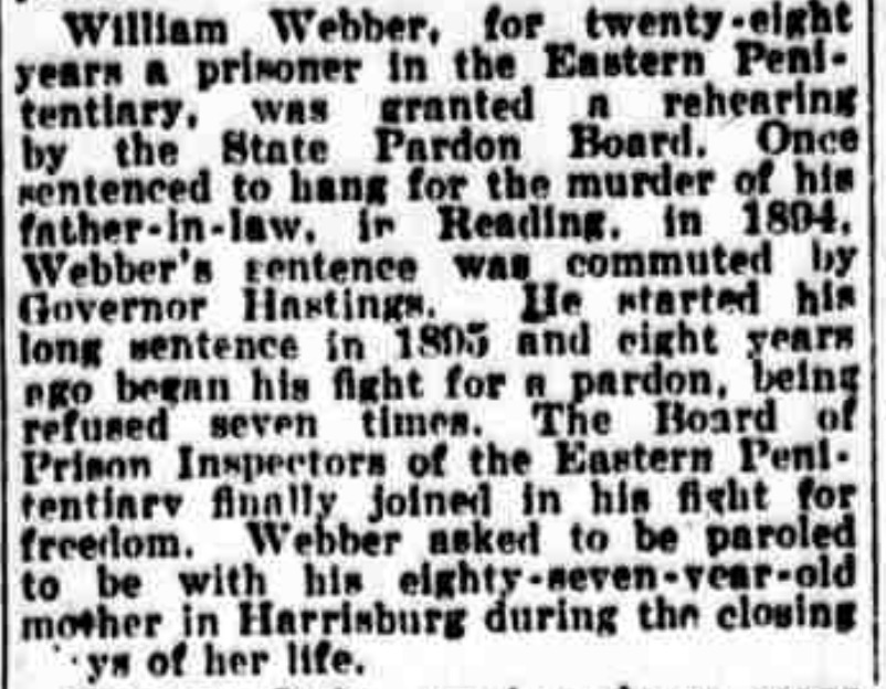 Newspaper clipping about Weber recieving parole