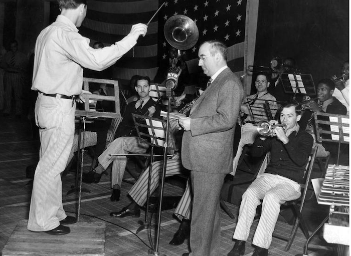 This is a photo of the Eastern State Penitentiary's Christmas broadcast by the band in 1938.