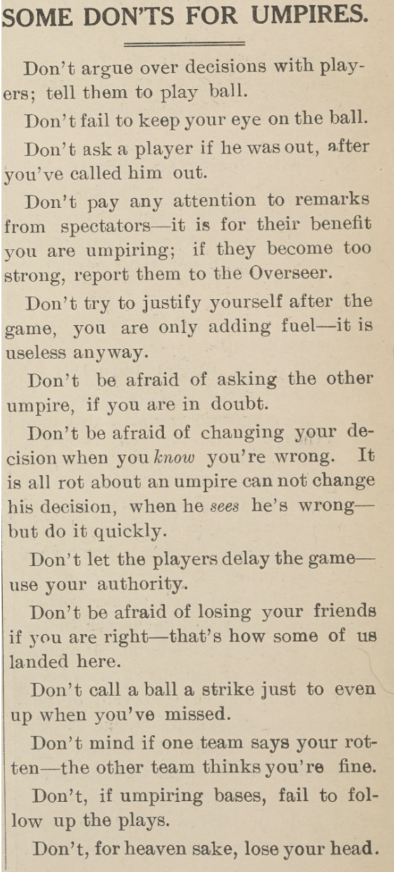 Rules for Umpires